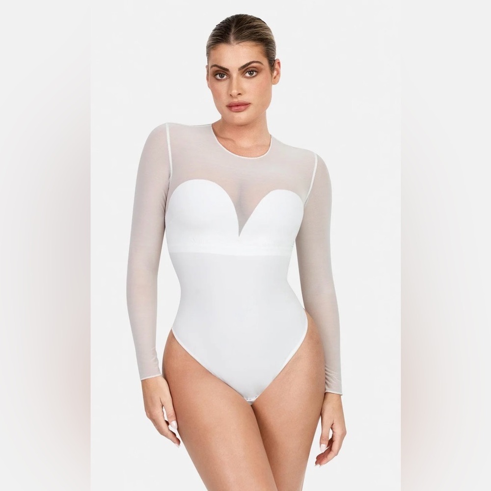 Popilush Shapewear Illusion Mesh Long Sleeve Tummy Control Bodysuit